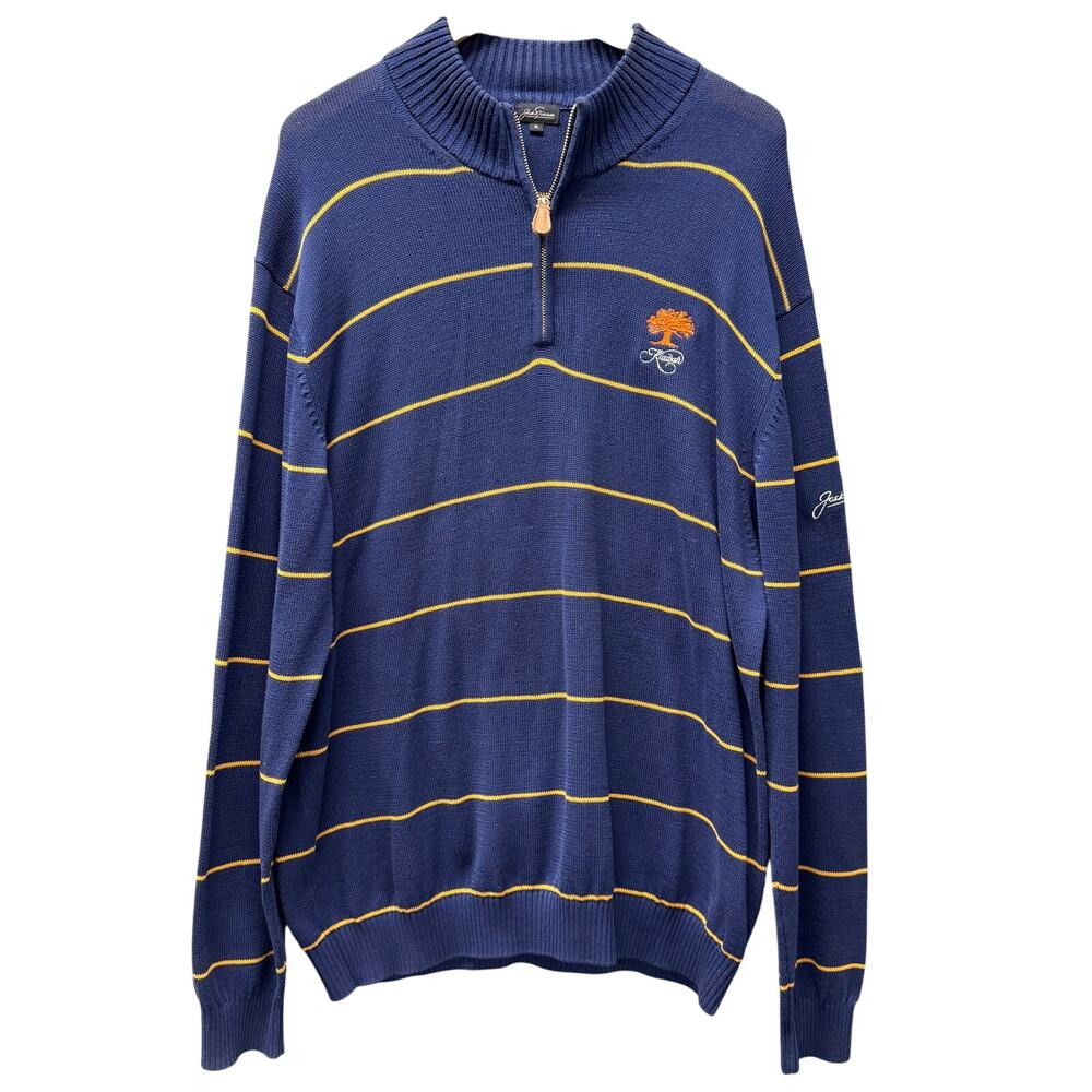 Jack Nicklaus Sweater Mens XL Blue Gold Stripe KIAWAH Logo 1/4 Zip Pullover‎ VTG